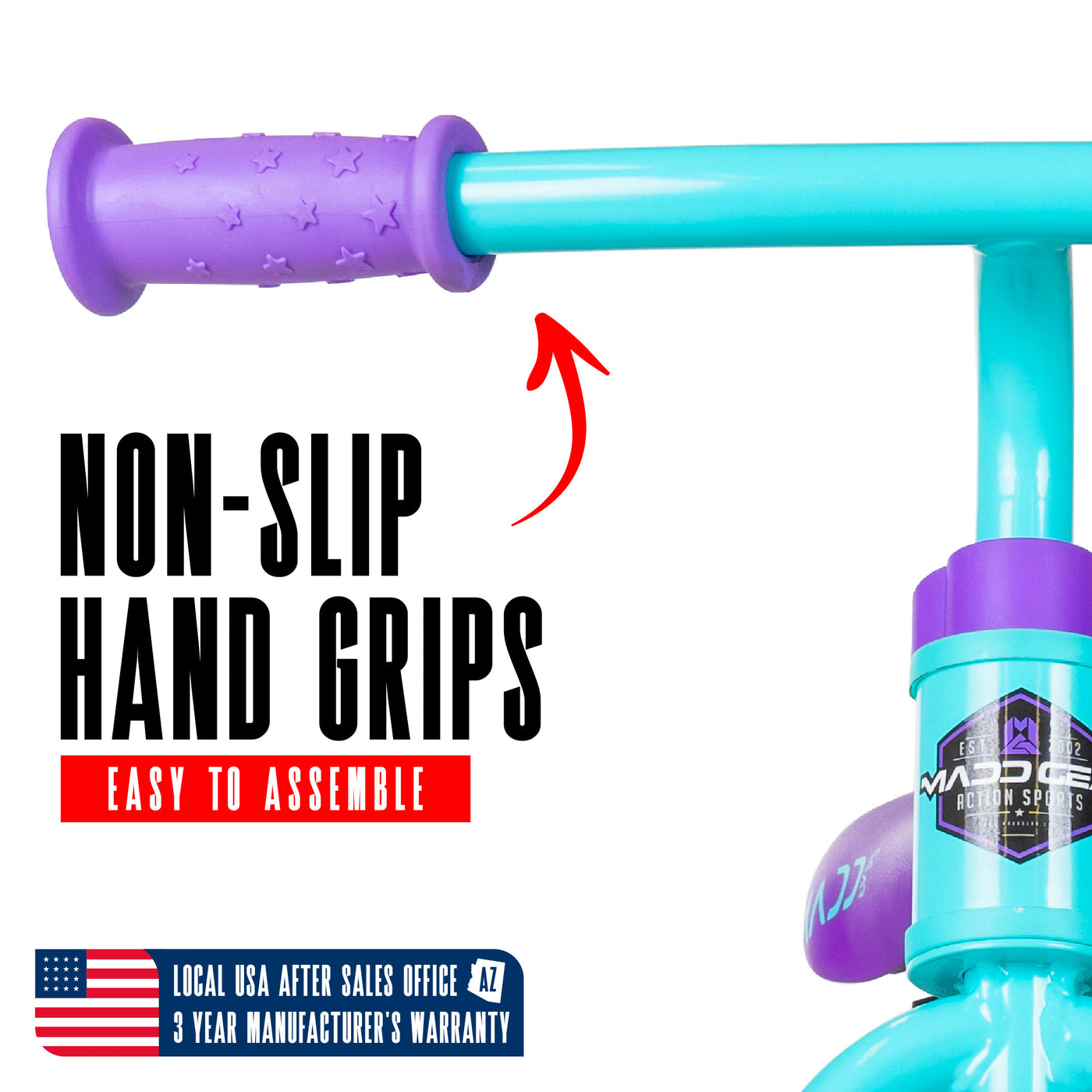 Madd Gear Strider BMX Balance Bike Trainer Running Teal Purple Non Slip Grips