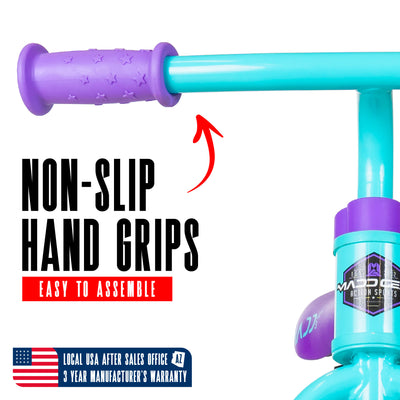 Madd Gear Strider BMX Balance Bike Trainer Running Teal Purple Non Slip Grips