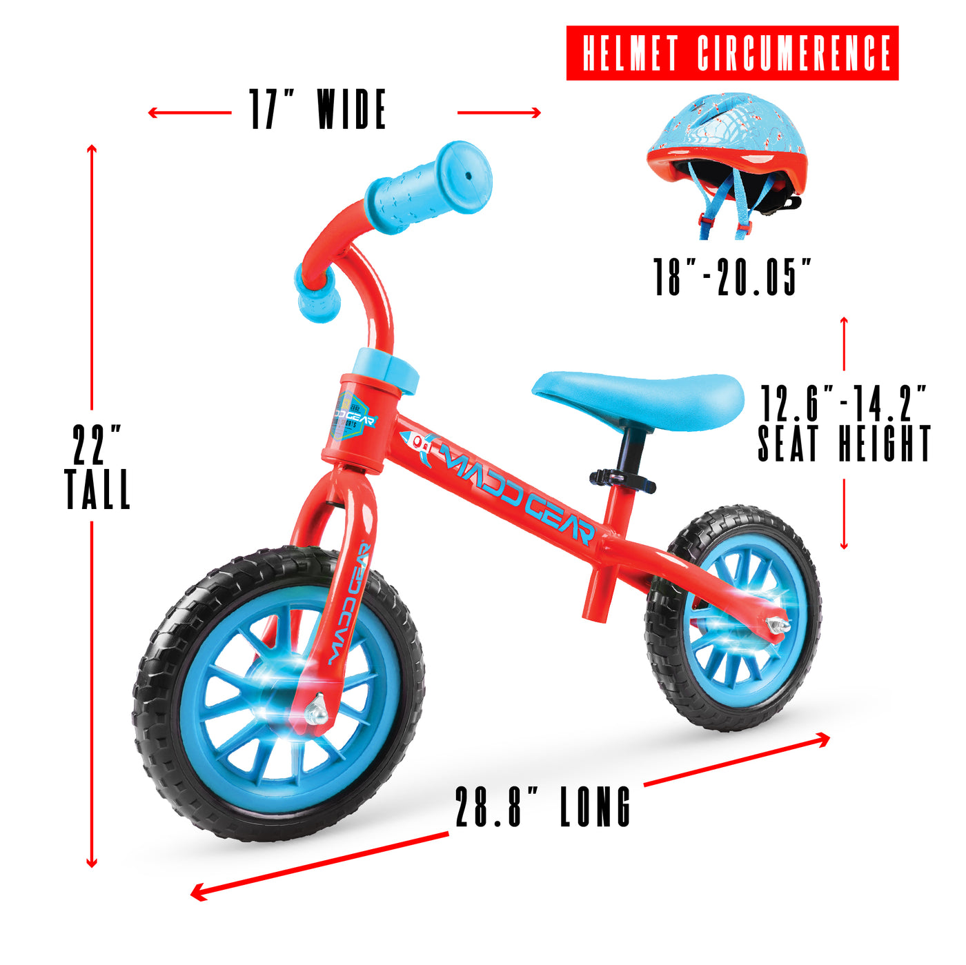 Madd Gear Madgear Strider Trainer Balance Bike Zbike Toddler Kids Height Adjustable Red Blue Orbit Rocket Helmet