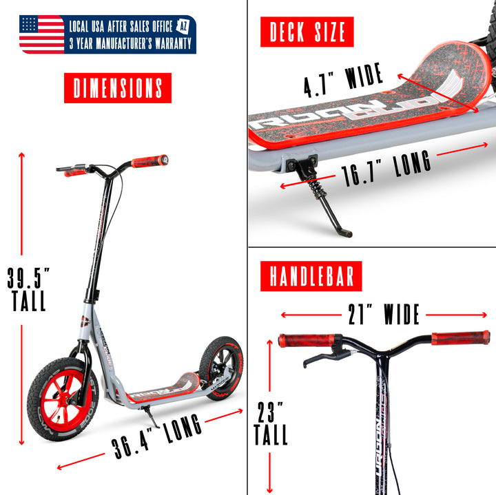 Madd Gear Urban Glide Commuter Big Wheel Kick Scooter - Gray Red