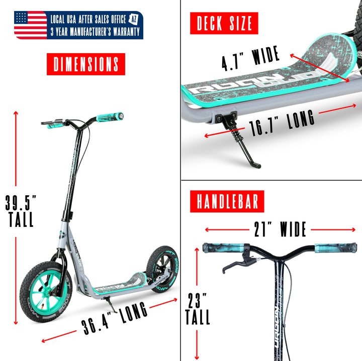 Madd Gear Urban Glide Commuter Big Wheel Kick Scooter - Gray Teal