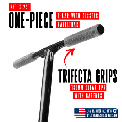 Viral Extreme Pro Scooter - Black Shadow; features a durable aluminum deck, aluminum handlebar, and 110mm wheels, ideal for skatepark stunts and tricks.