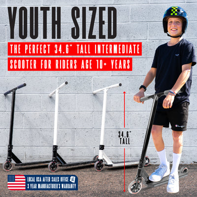 Viral Extreme Pro Scooter - Black Shadow, featuring a sturdy handlebar, a smooth wheel, and durable design for stunt riding at skateparks.