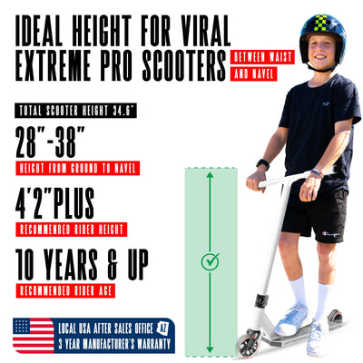 Viral Extreme Pro Scooter - Bright White with sturdy handlebars and durable wheels, designed for stunt riding at skateparks. Ideal for young riders honing their skills.