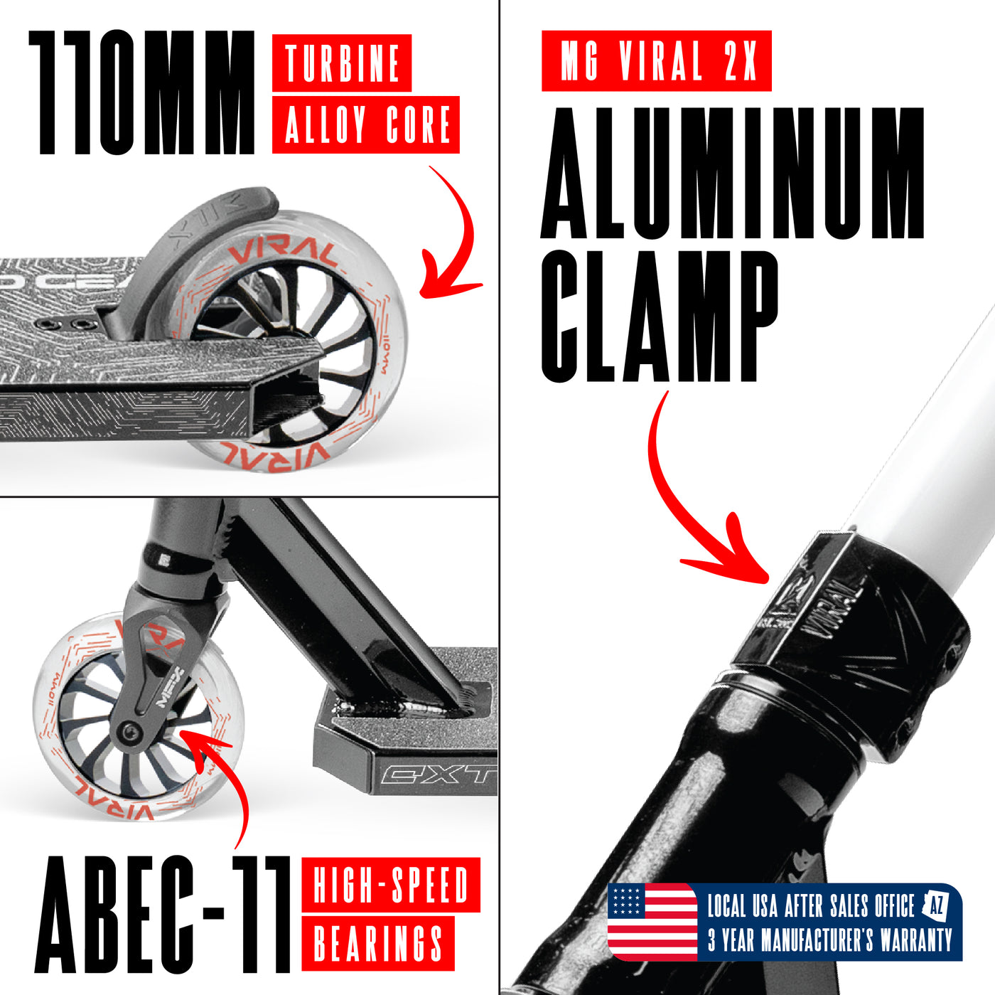 Viral Extreme Pro Scooter - Yin Yang White Black, features a sleek design with a durable aluminum deck and strong aluminum handlebar, ideal for skatepark stunts.