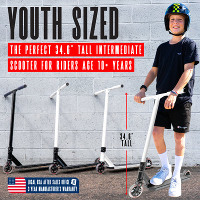 Viral Extreme Pro Scooter - Yin Yang White Black, featuring a sturdy handlebar, a smooth wheel, and durable design for stunt riding at skateparks.