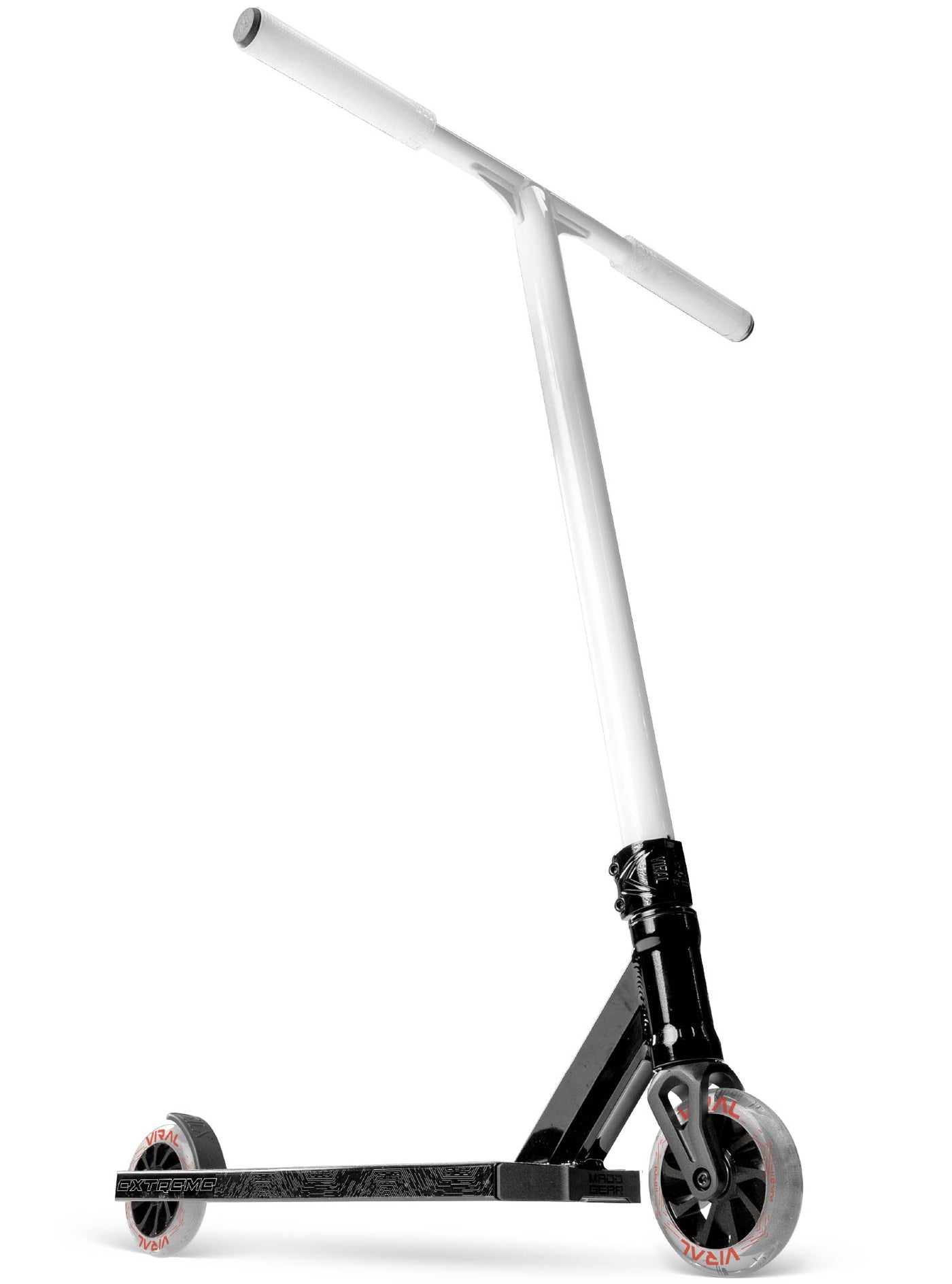 Viral Extreme Pro Scooter - Yin Yang White Black with a handlebar, sturdy wheels, and durable aluminum deck, ideal for skatepark stunts and tricks.
