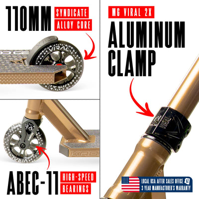 Viral Kaos Pro Scooter - Ash, features a sleek design with a durable aluminum deck and strong aluminum handlebar, ideal for skatepark stunts.