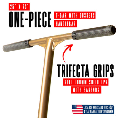 Viral Kaos Pro Scooter - Ash; features a durable aluminum deck, aluminum handlebar, and 110mm wheels, ideal for skatepark stunts and tricks.