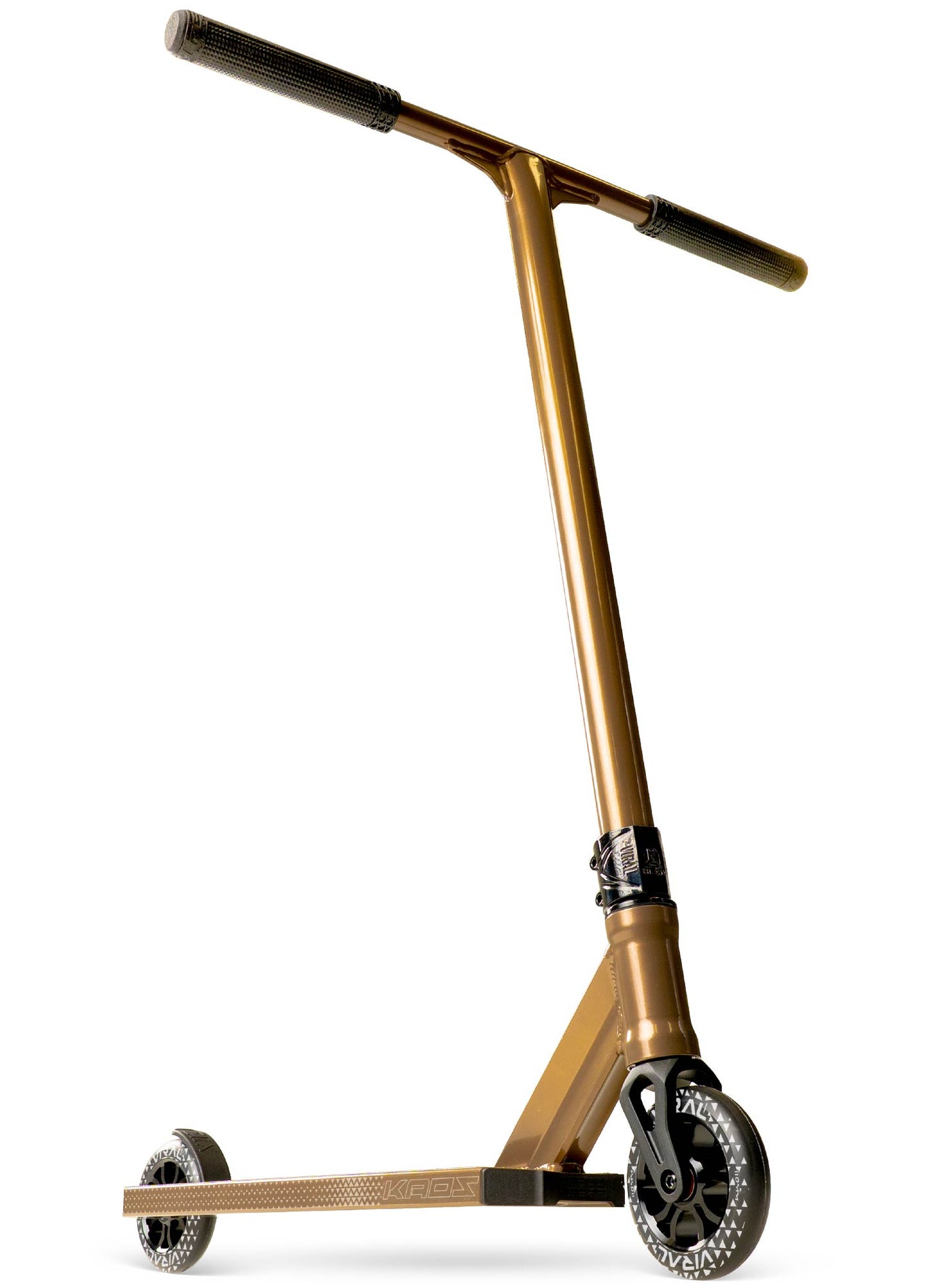Viral Kaos Pro Scooter - Ash with a handlebar, sturdy wheels, and durable aluminum deck, ideal for skatepark stunts and tricks.
