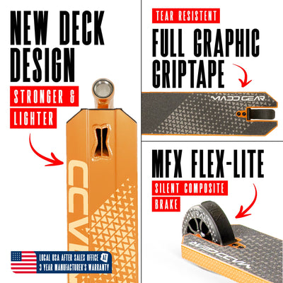 Viral Kaos Pro Scooter - Copper, featuring a sturdy one-piece aluminum handlebar and 110mm alloy wheels, ideal for skatepark stunts and tricks.