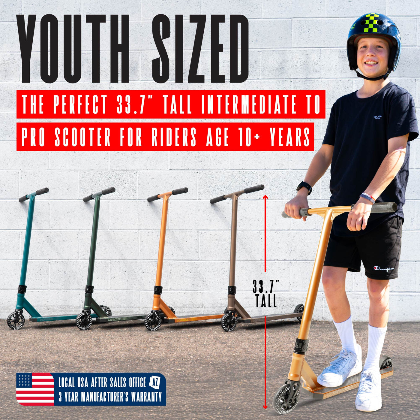 Viral Kaos Pro Scooter - Copper, featuring a sturdy handlebar, a smooth wheel, and durable design for stunt riding at skateparks.