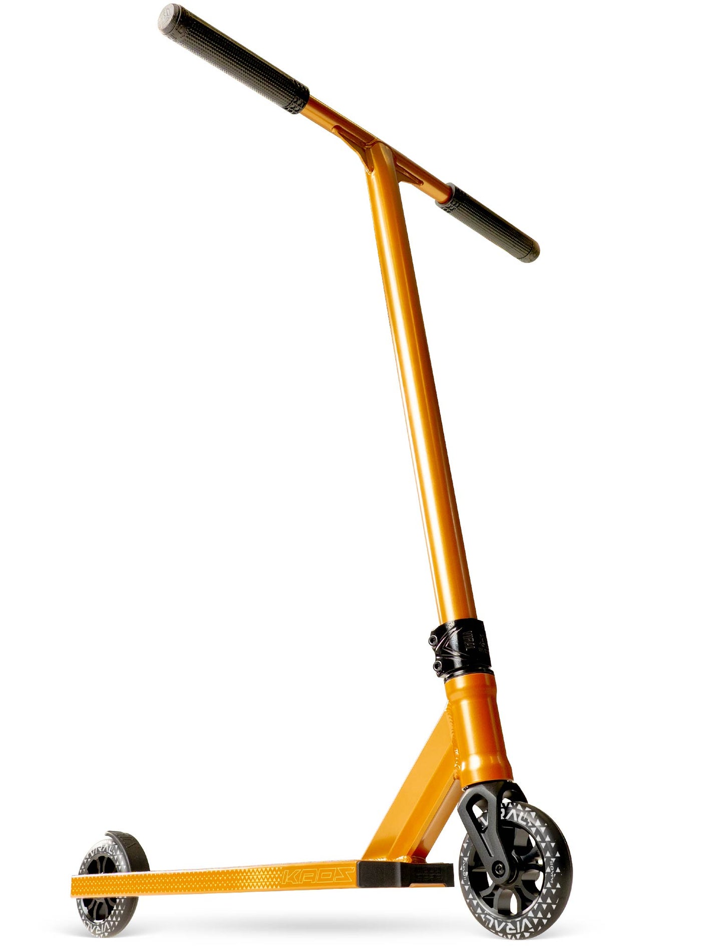 Viral Kaos Pro Scooter - Copper with a handlebar, sturdy wheels, and durable aluminum deck, ideal for skatepark stunts and tricks.