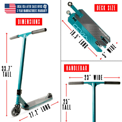 Viral Kaos Pro Scooter - Denim Teal with a long handlebar, sturdy aluminum deck, and smooth 110mm wheels, ideal for skatepark stunts.