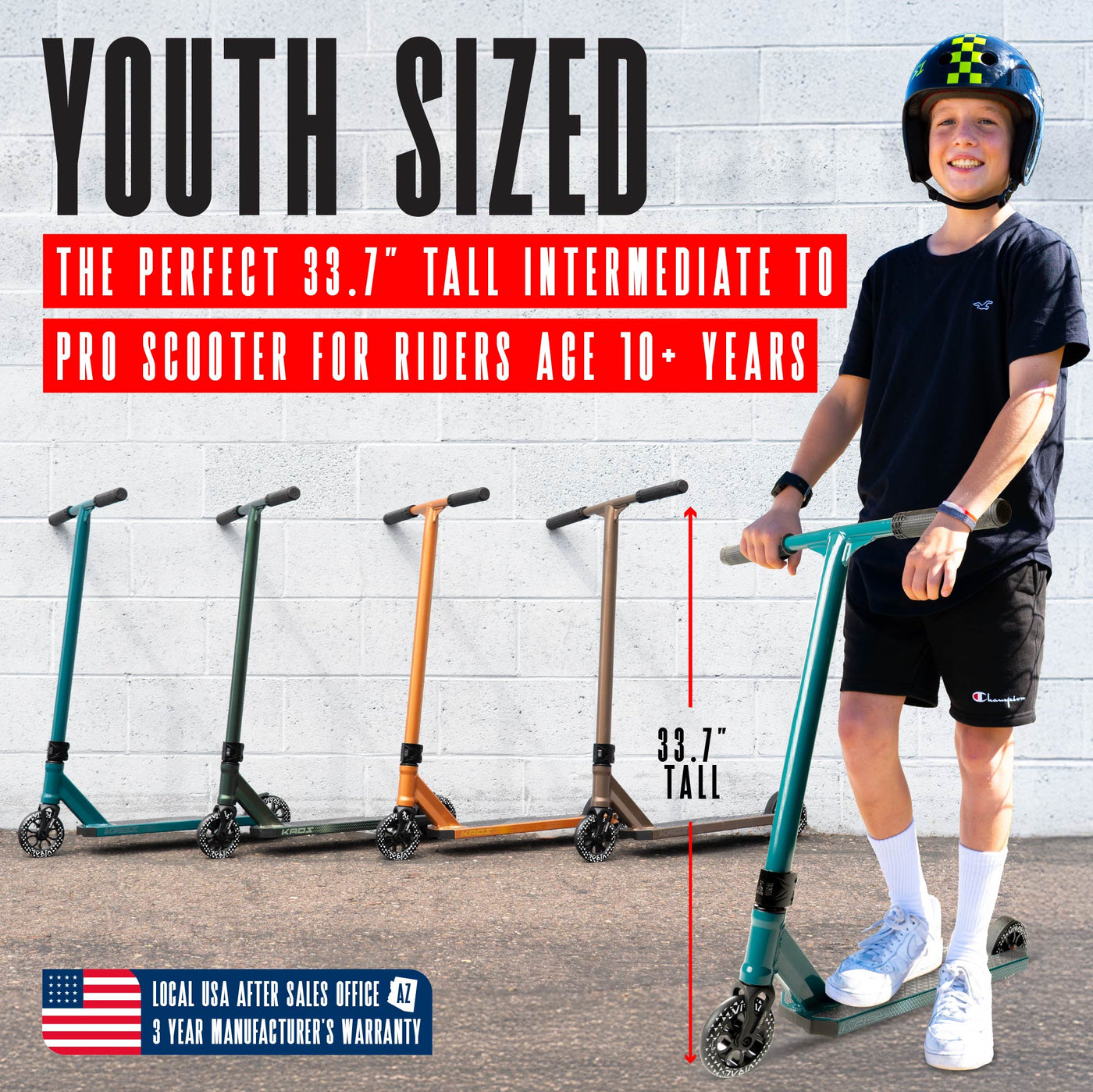 Viral Kaos Pro Scooter - Denim Teal, featuring a sturdy handlebar, a smooth wheel, and durable design for stunt riding at skateparks.