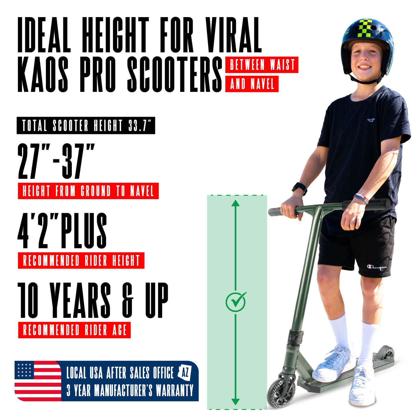 Viral Kaos Pro Scooter - Forest Green with sturdy handlebars and durable wheels, designed for stunt riding at skateparks. Ideal for young riders honing their skills.