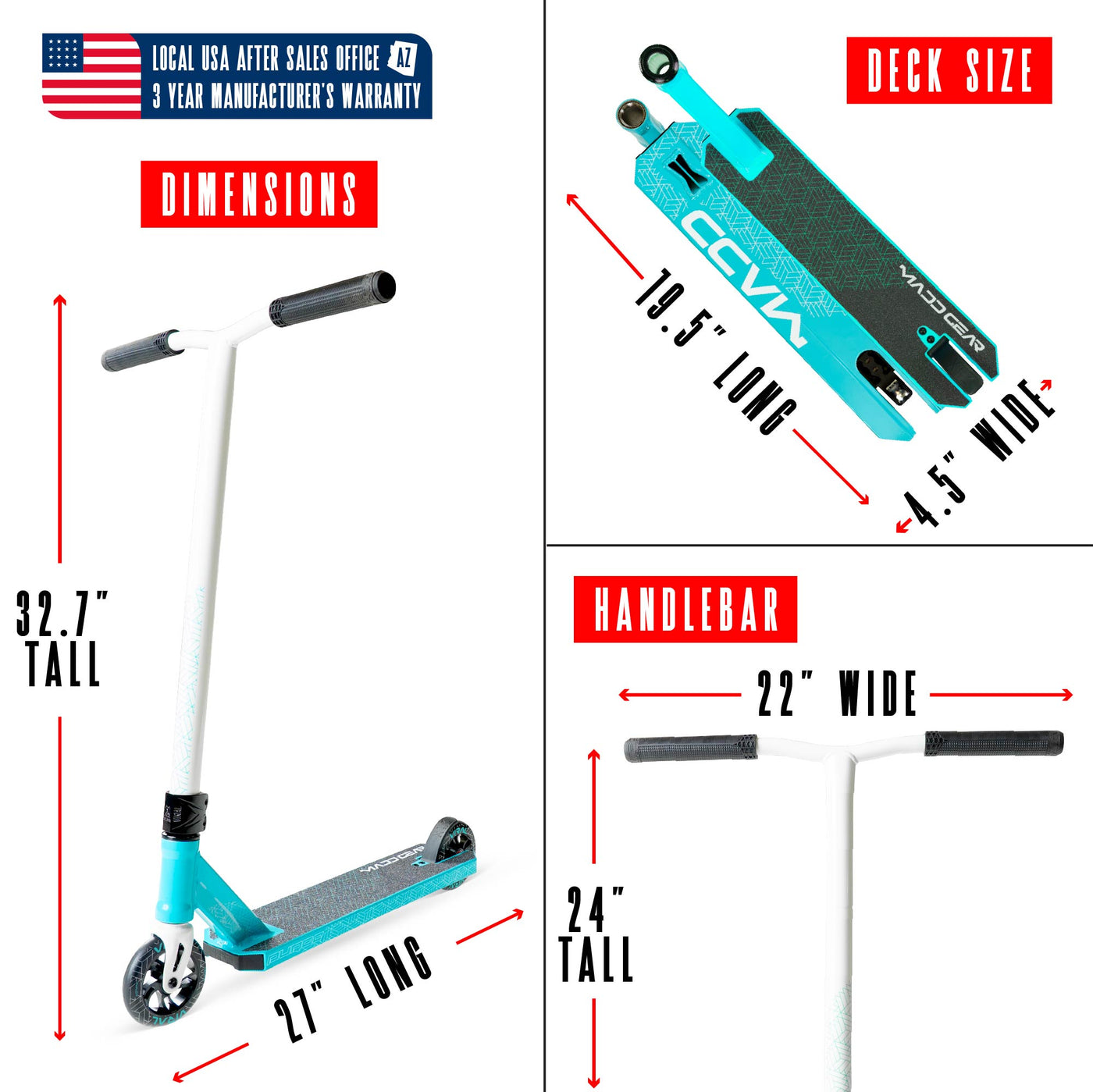 Viral Purge Pro Scooter - Aqua White Teal with a long handlebar, sturdy aluminum deck, and smooth 110mm wheels, ideal for skatepark stunts.