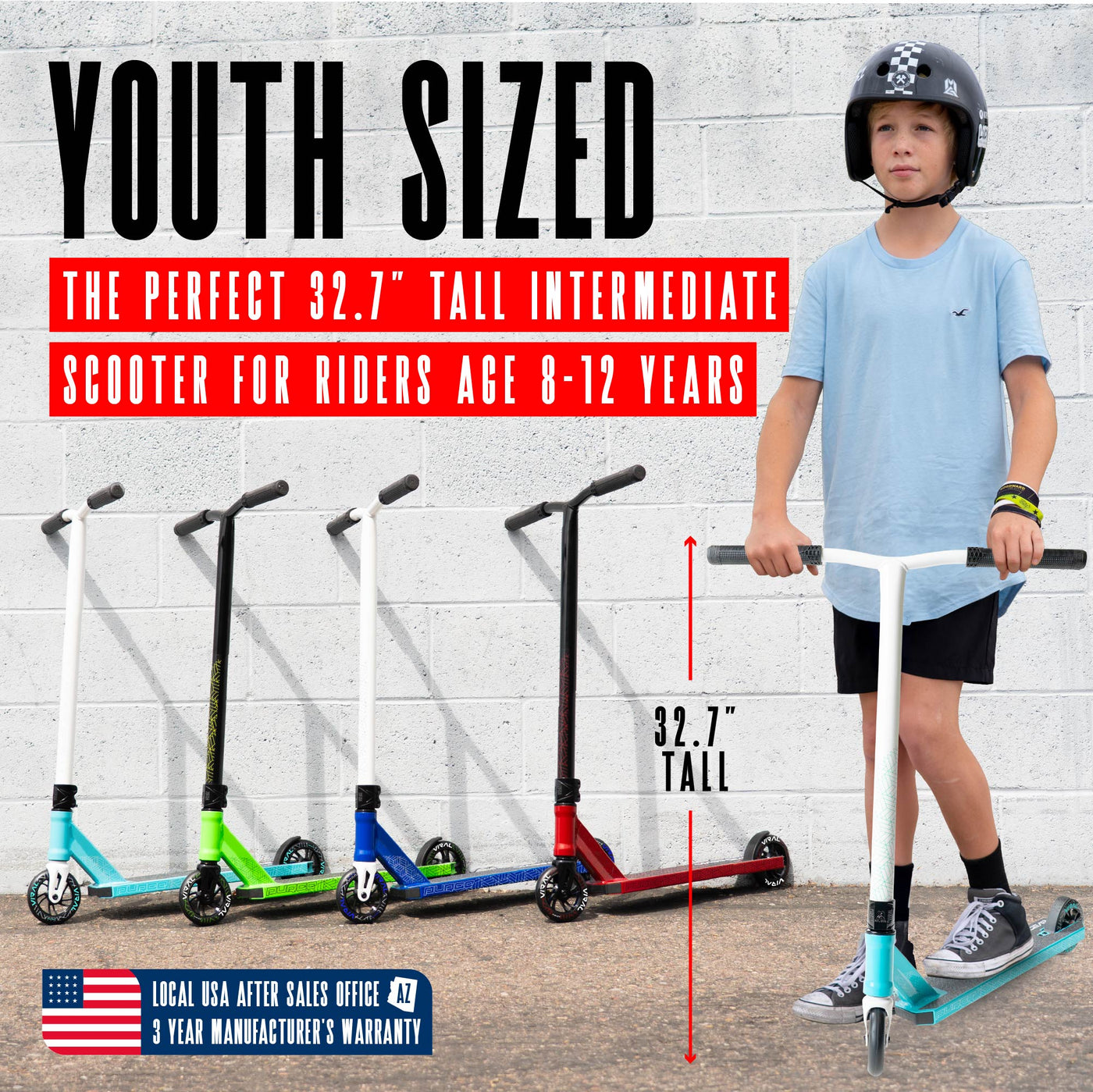 Viral Purge Pro Scooter - Aqua White Teal, featuring a sturdy handlebar, a smooth wheel, and durable design for stunt riding at skateparks.
