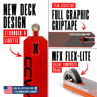 Viral Purge Pro Scooter - Cherry Red Black, featuring a sturdy one-piece aluminum handlebar and 110mm alloy wheels, ideal for skatepark stunts and tricks.