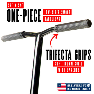 Viral Purge Pro Scooter - Cherry Red Black; features a durable aluminum deck, aluminum handlebar, and 110mm wheels, ideal for skatepark stunts and tricks.