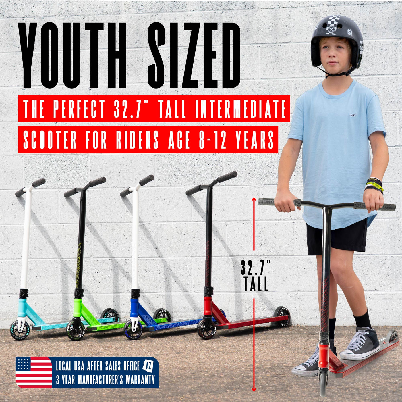 Viral Purge Pro Scooter - Cherry Red Black, featuring a sturdy handlebar, a smooth wheel, and durable design for stunt riding at skateparks.