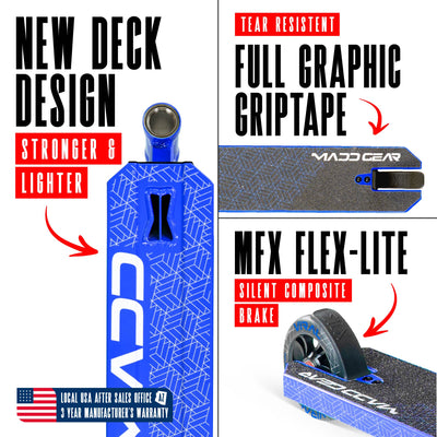 Viral Purge Pro Scooter - Cobalt White Blue, featuring a sturdy one-piece aluminum handlebar and 110mm alloy wheels, ideal for skatepark stunts and tricks.