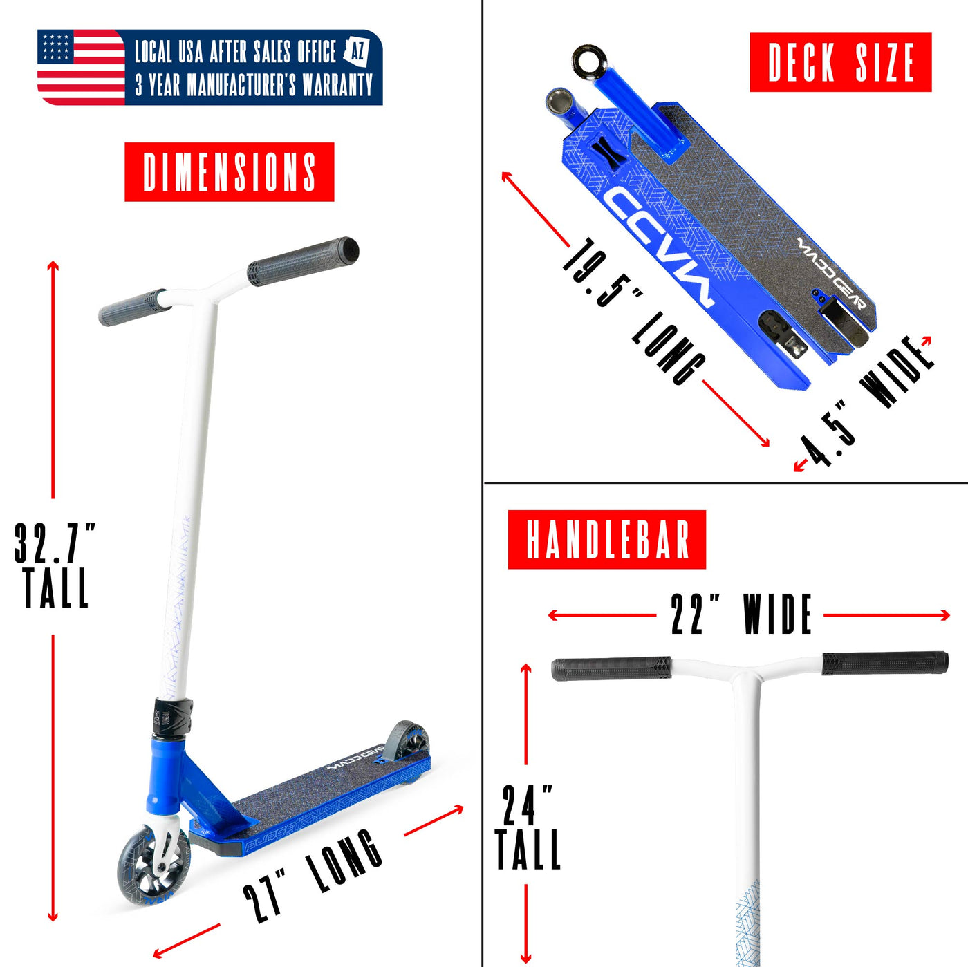 Viral Purge Pro Scooter - Cobalt White Blue with a long handlebar, sturdy aluminum deck, and smooth 110mm wheels, ideal for skatepark stunts.