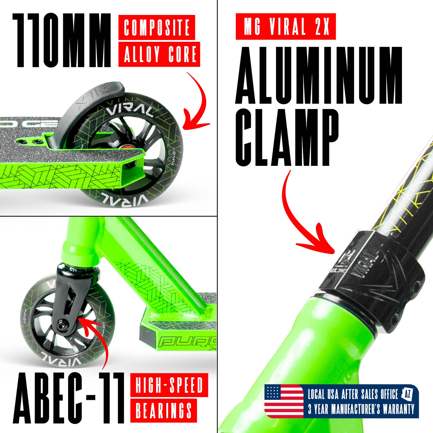 Viral Purge Pro Scooter - Jade Black Green, features a sleek design with a durable aluminum deck and strong aluminum handlebar, ideal for skatepark stunts.