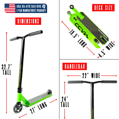 Viral Purge Pro Scooter - Jade Black Green with a long handlebar, sturdy aluminum deck, and smooth 110mm wheels, ideal for skatepark stunts.