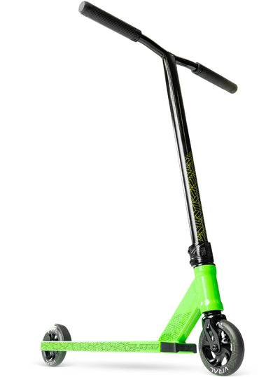 Viral Purge Pro Scooter - Jade Black Green with a handlebar, sturdy wheels, and durable aluminum deck, ideal for skatepark stunts and tricks.
