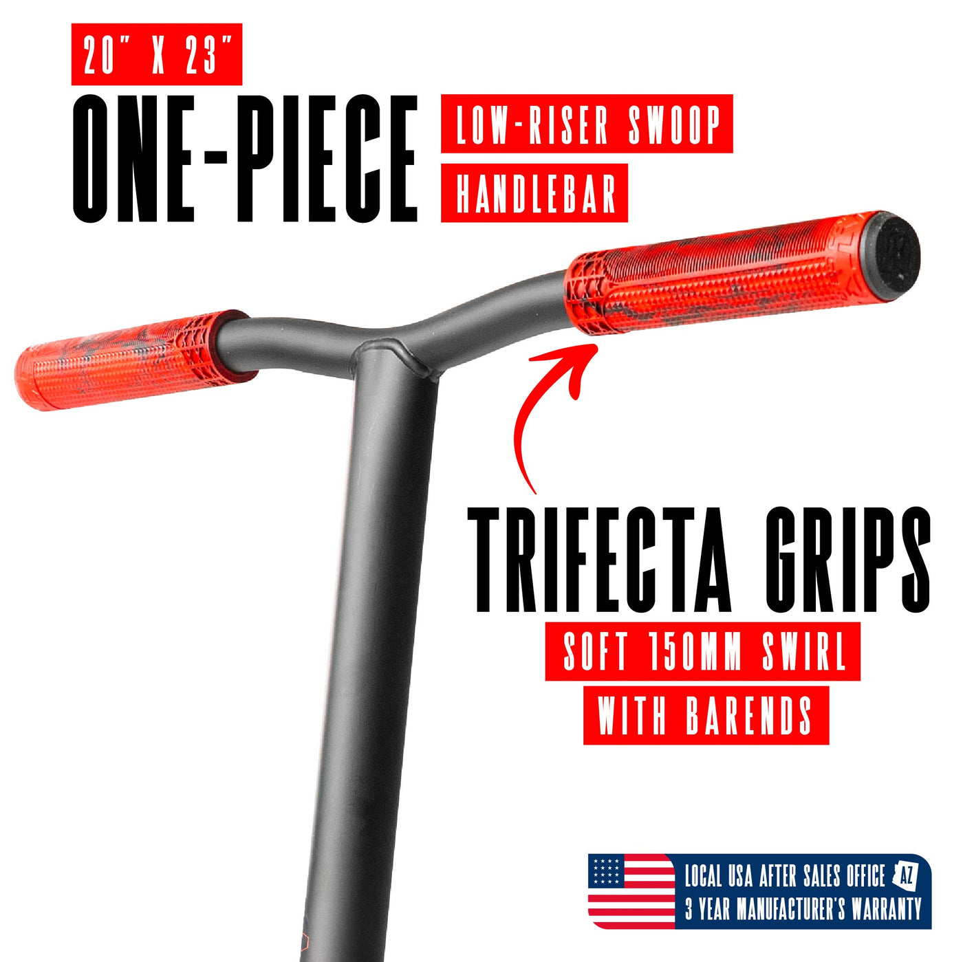 Viral Rave Pro Scooter - Inferno Black Red; features a durable aluminum deck, aluminum handlebar, and 110mm wheels, ideal for skatepark stunts and tricks.