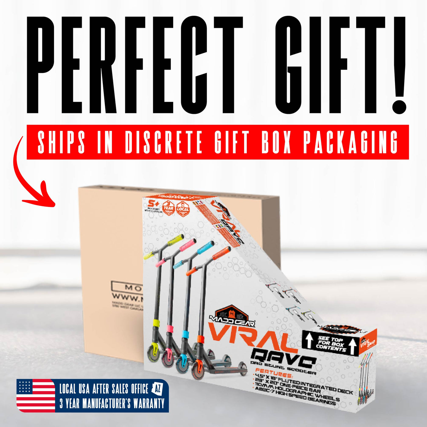 Viral Rave Pro Scooter - Inferno Black Red, featuring a sturdy handlebar and smooth wheels, ideal for skatepark stunts and trick riding.