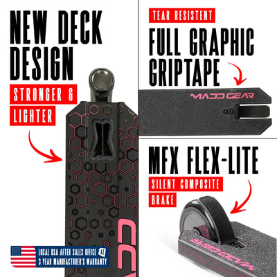 Viral Rave Pro Scooter - Melon Black Pink, featuring a sturdy one-piece aluminum handlebar and 110mm holographic wheels, ideal for skatepark stunts and tricks.