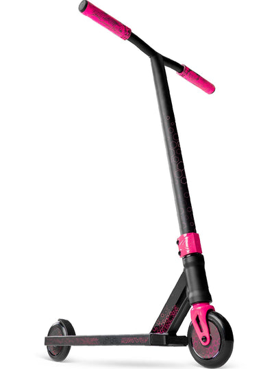 Viral Rave Pro Scooter - Melon Black Pink with a handlebar, sturdy wheels, and durable aluminum deck, ideal for skatepark stunts and tricks.
