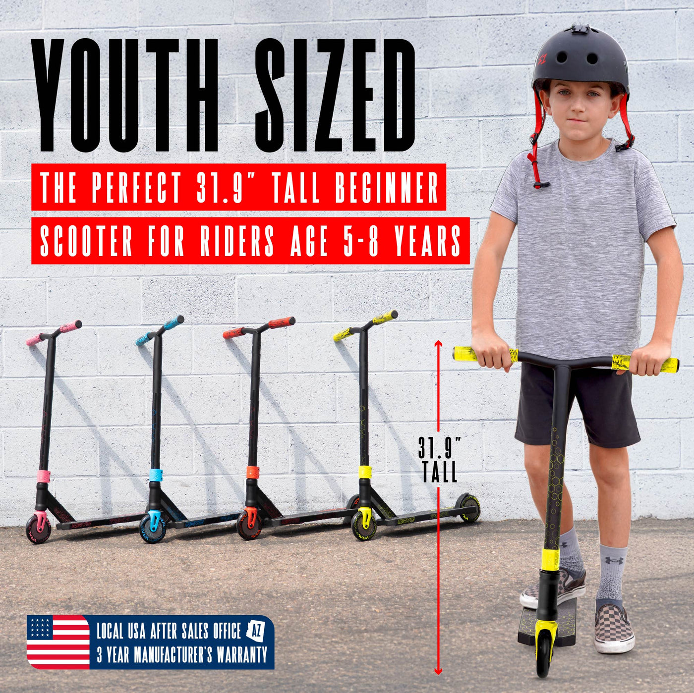 Viral Rave Pro Scooter - Neon Black Yellow, featuring a sturdy handlebar, a smooth wheel, and durable design for stunt riding at skateparks.