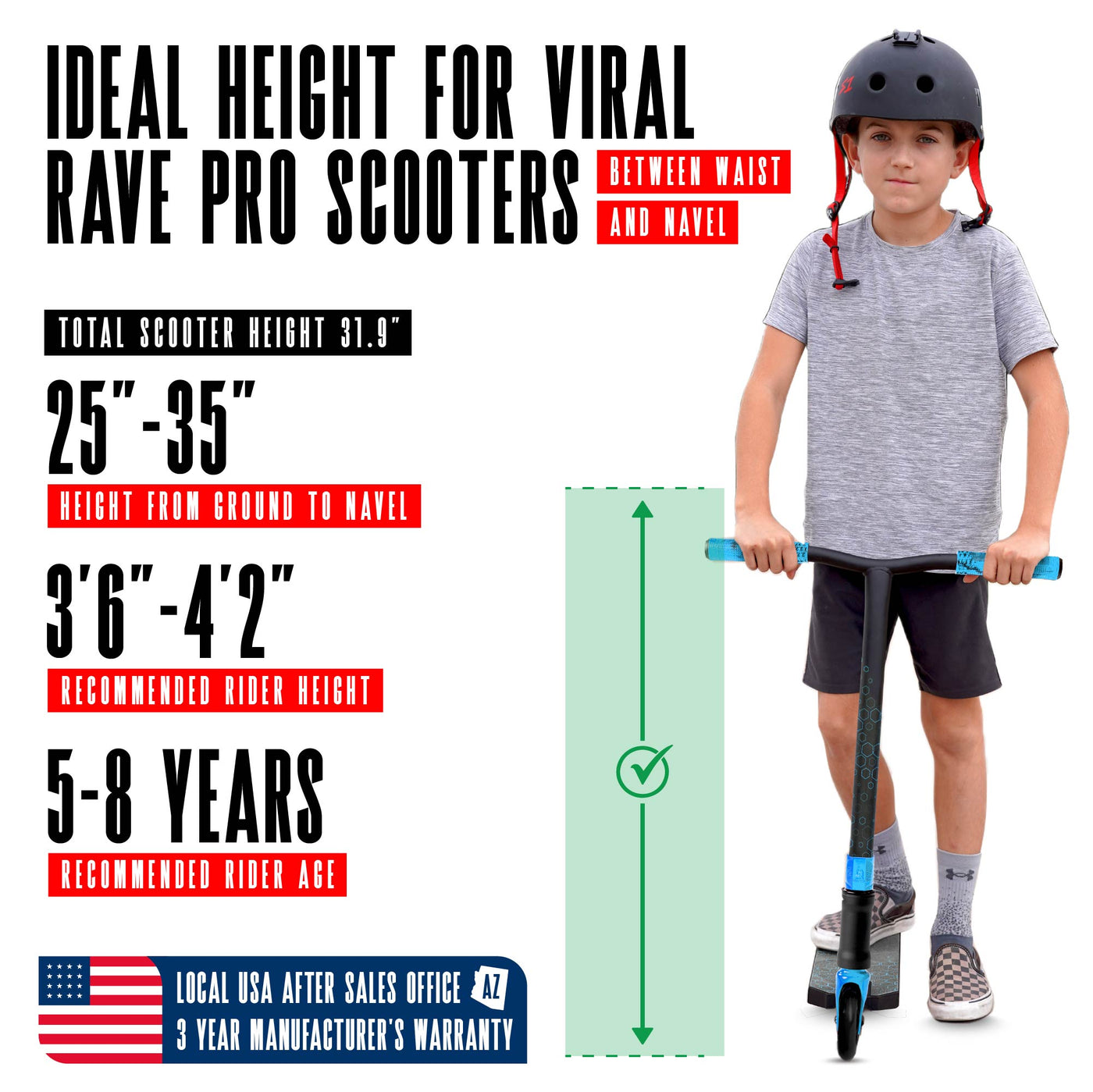 Viral Rave Pro Scooter - Velocity Black Blue with sturdy handlebars and durable wheels, designed for stunt riding at skateparks. Ideal for young riders honing their skills.