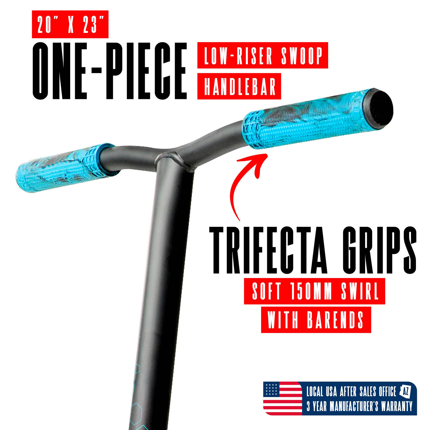 Viral Rave Pro Scooter - Velocity Black Blue; features a durable aluminum deck, aluminum handlebar, and 110mm wheels, ideal for skatepark stunts and tricks.