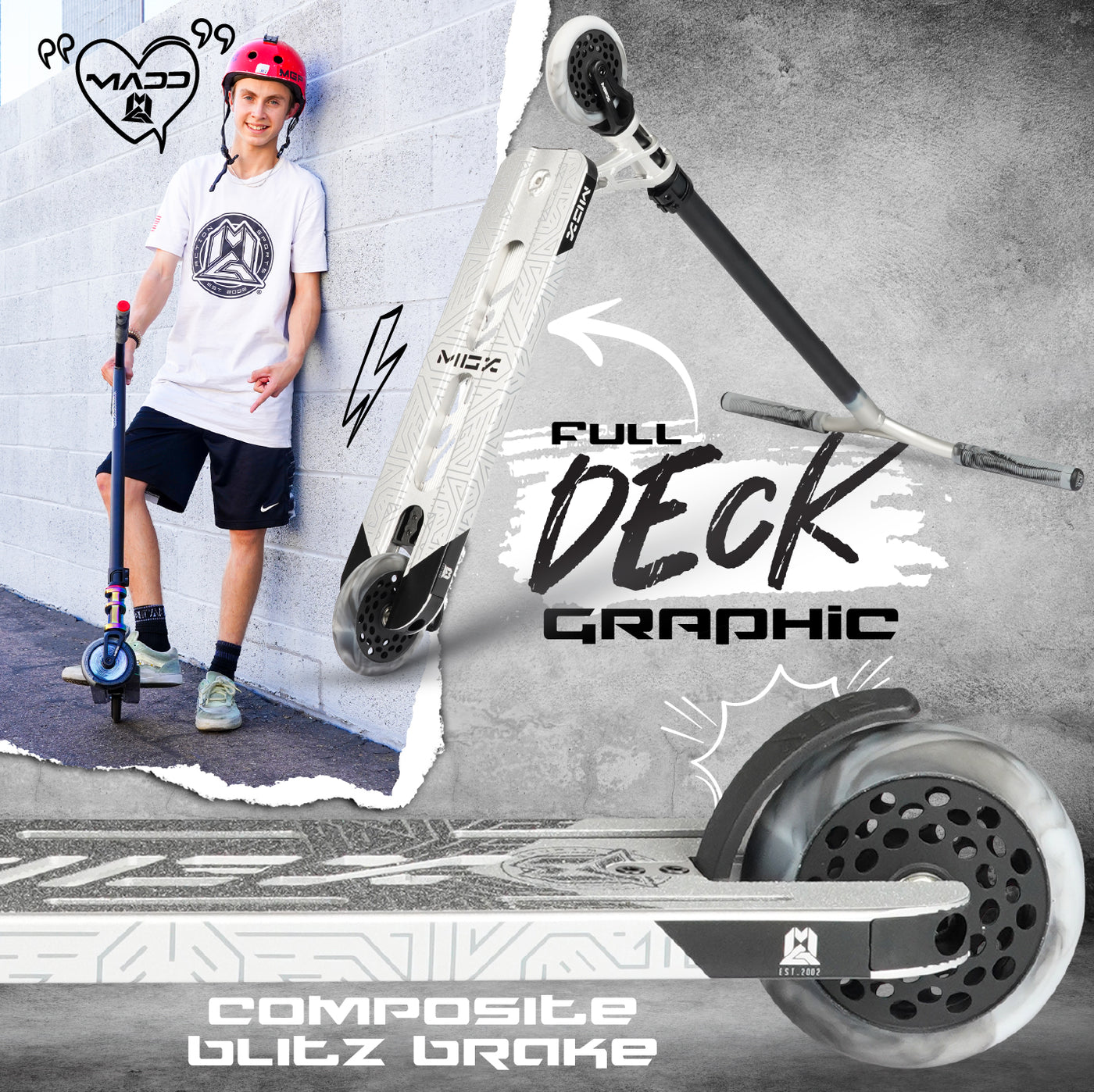 MGX Madd Mad Gear Pro Scooter Stunt Trick Freestyle Roman Dellapena skatepark complete light silver black