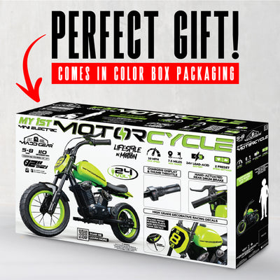 MG Madd Gear My 1st Mini Electric Motorcycle Green Black Perfect Gift Easy Assembly