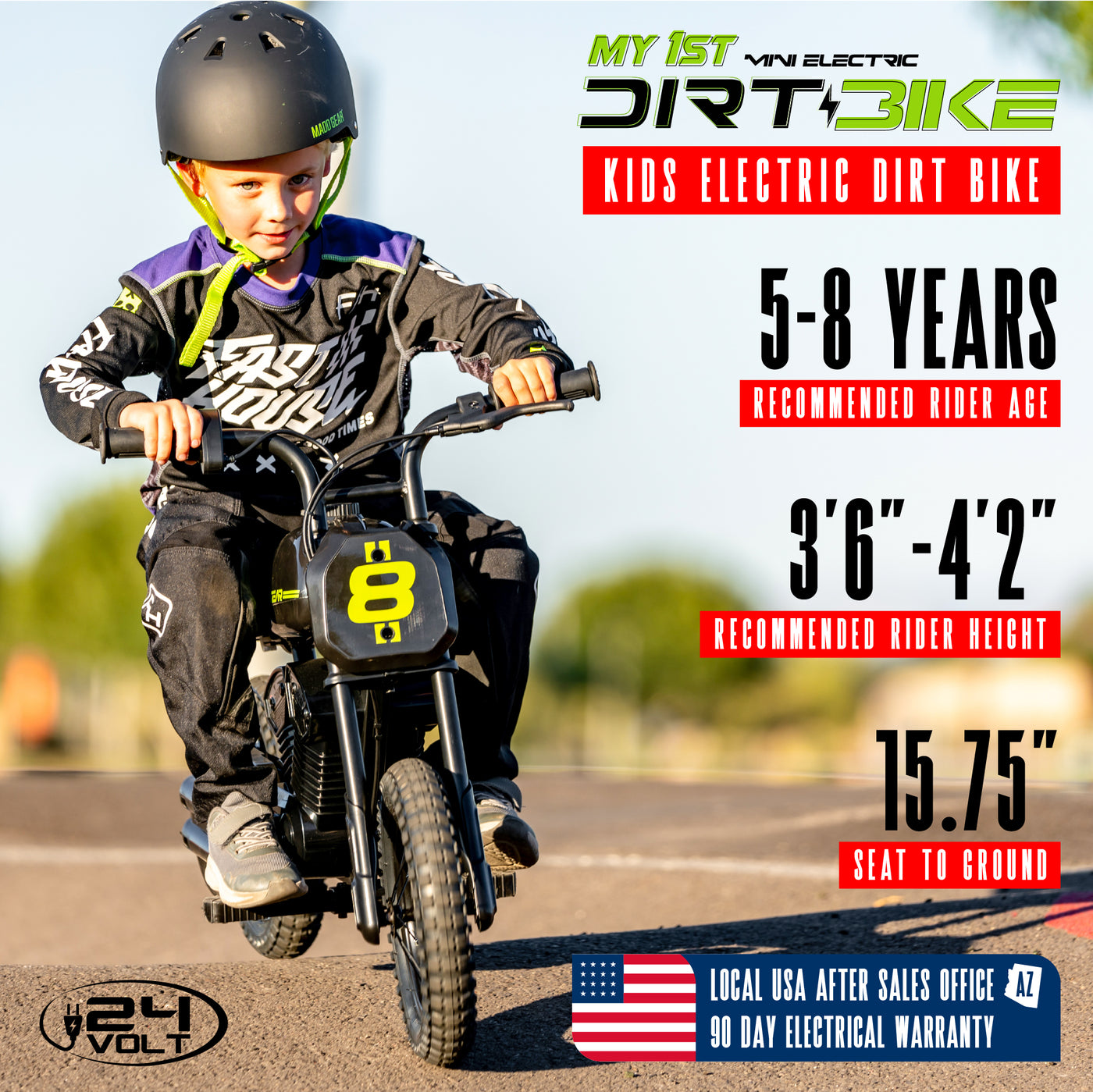 MG Madd Gear My 1st Mini Electric Dirt Bike Bike Children Kids Boys Girls Razor Black Green