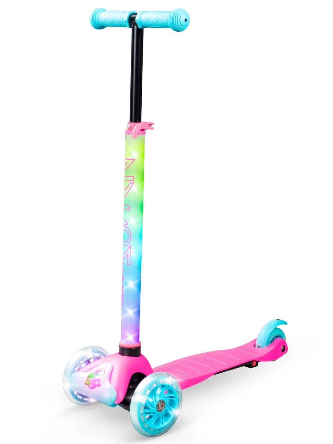 pink teal kids light-up scooter children adjustable lightweight glow