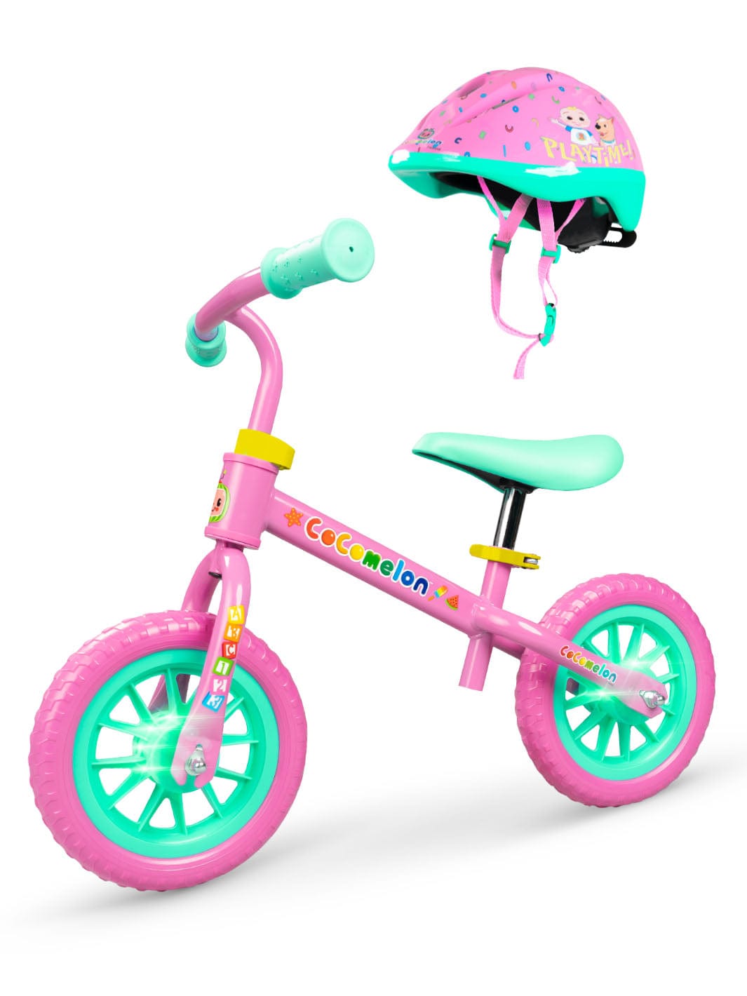 Cocomelon Beginner Balance Bike & Helmet - Pink