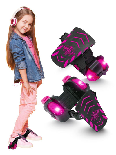 Madd Gear Lightup Strap-on Heelies Heely Rollers Kids Girls Boys Heel Skates Pink Black